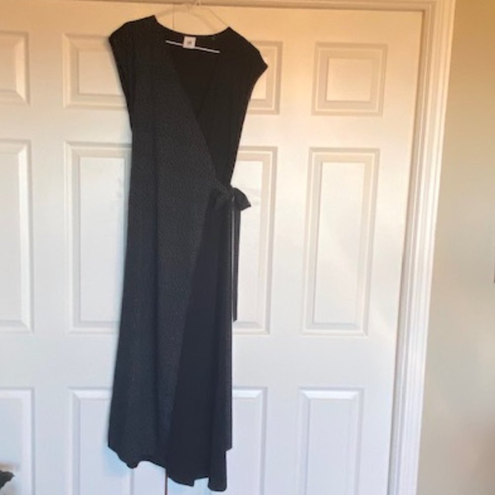 Cabi Sleeveless Black Polka Dot Wrap Maxi Dress, M